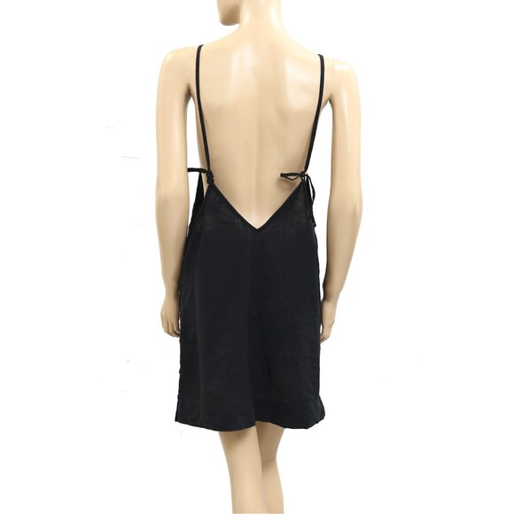 Free People Free-Est Beachside Cotton-Linen Mini Dress Black Slip Beach S 281350 - Picture 7 of 9